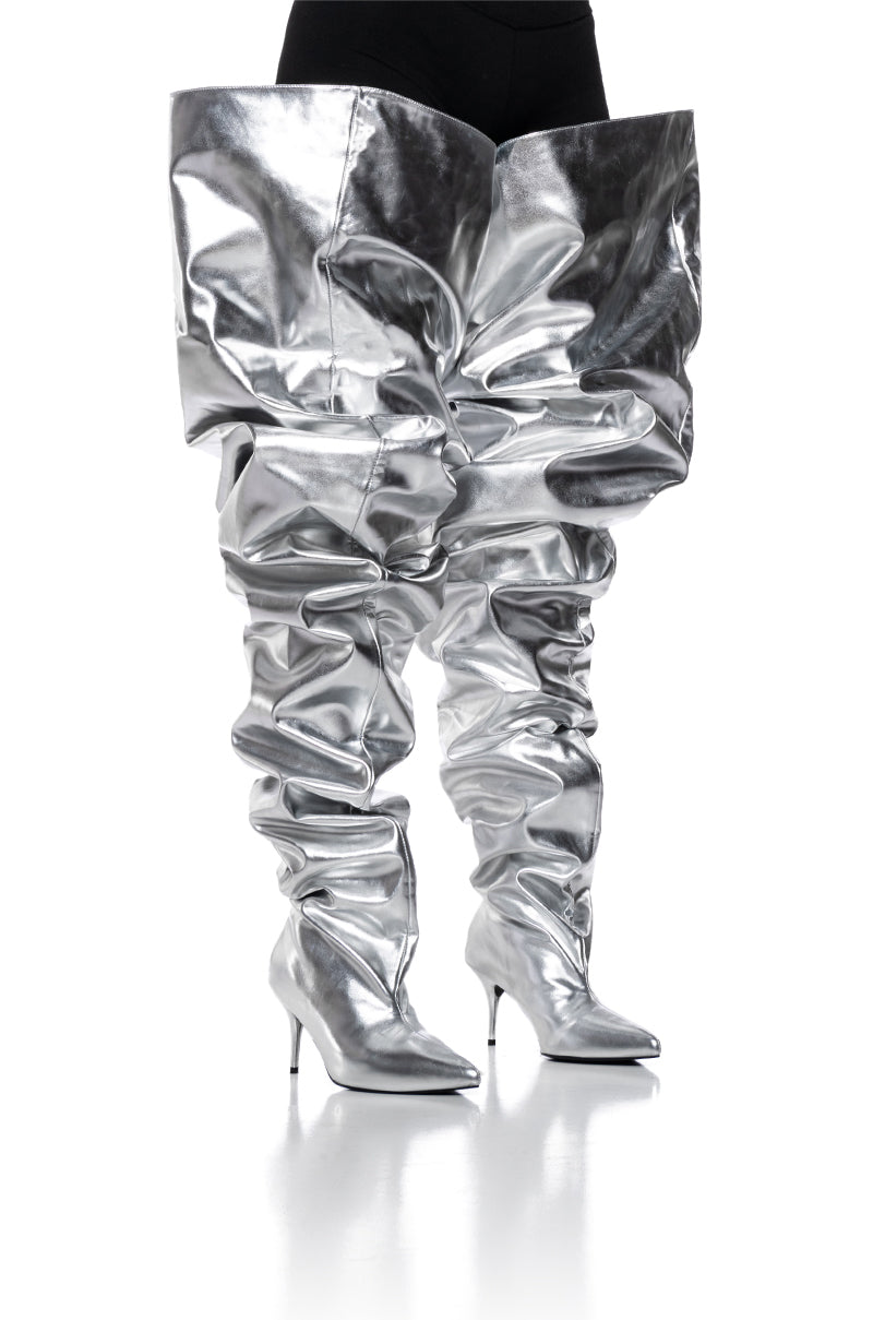 AZALEA WANG NEMY SILVER KITTEN HEEL THIGH HIGH BOOT view 0