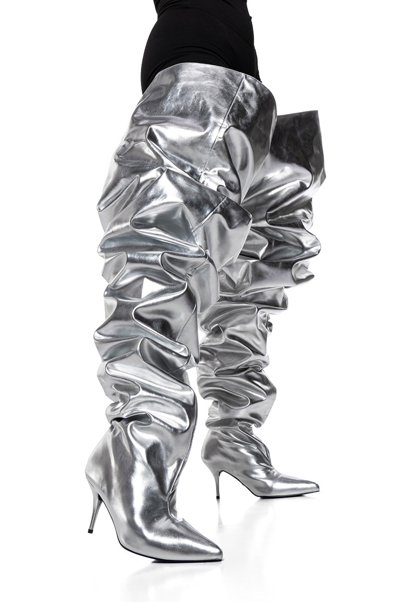 Extra View Azalea Wang Nemy Silver Kitten Heel Thigh High Boot