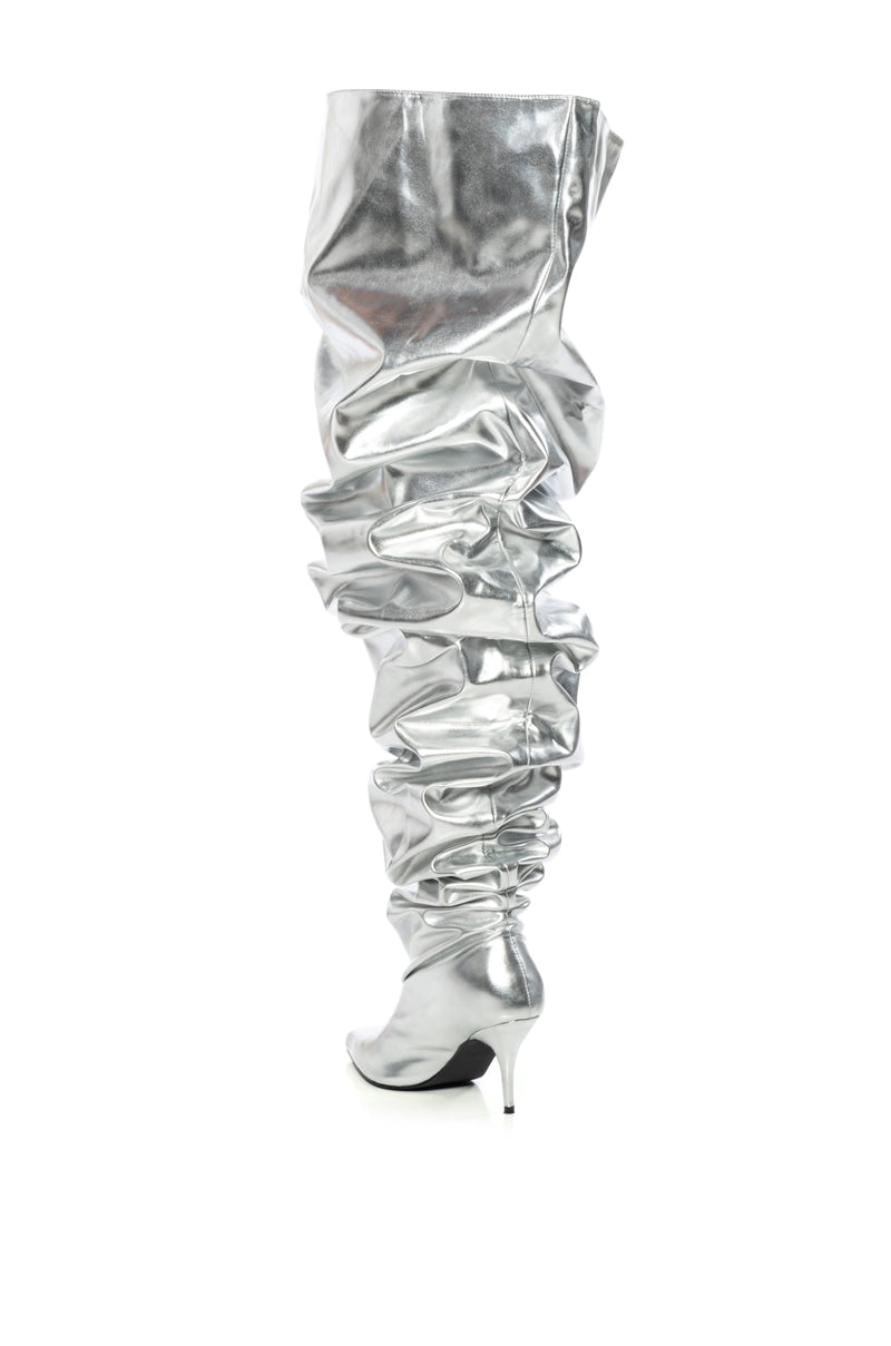 Extra View Azalea Wang Nemy Silver Kitten Heel Thigh High Boot