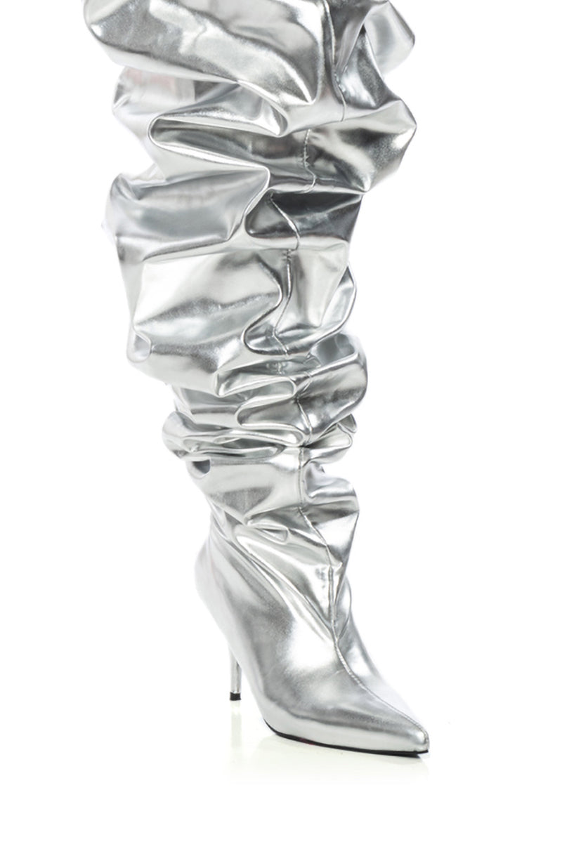 Extra View Azalea Wang Nemy Silver Kitten Heel Thigh High Boot