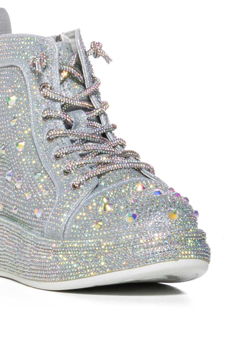 Full View Azalea Wang Otis Rhinestone High Top Sneaker In Silver