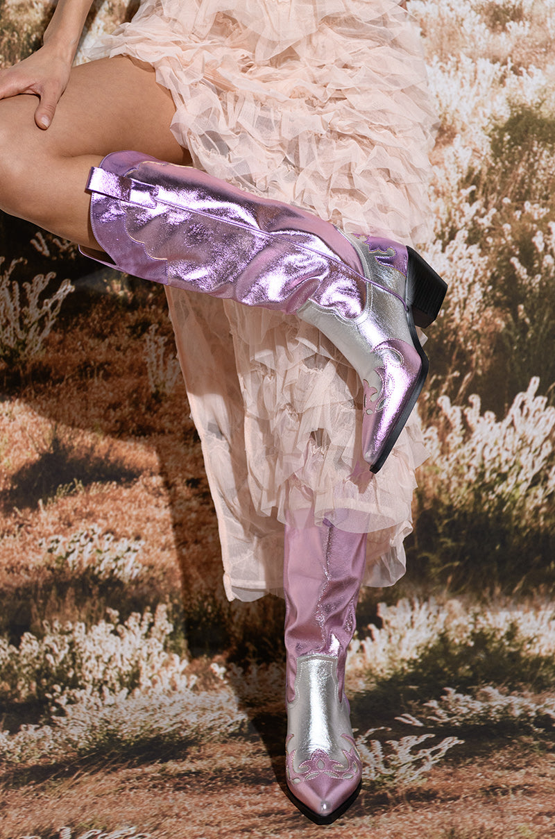 Extra View Azalea Wang Spice It Up Chunky Western Boot In Pink Multi