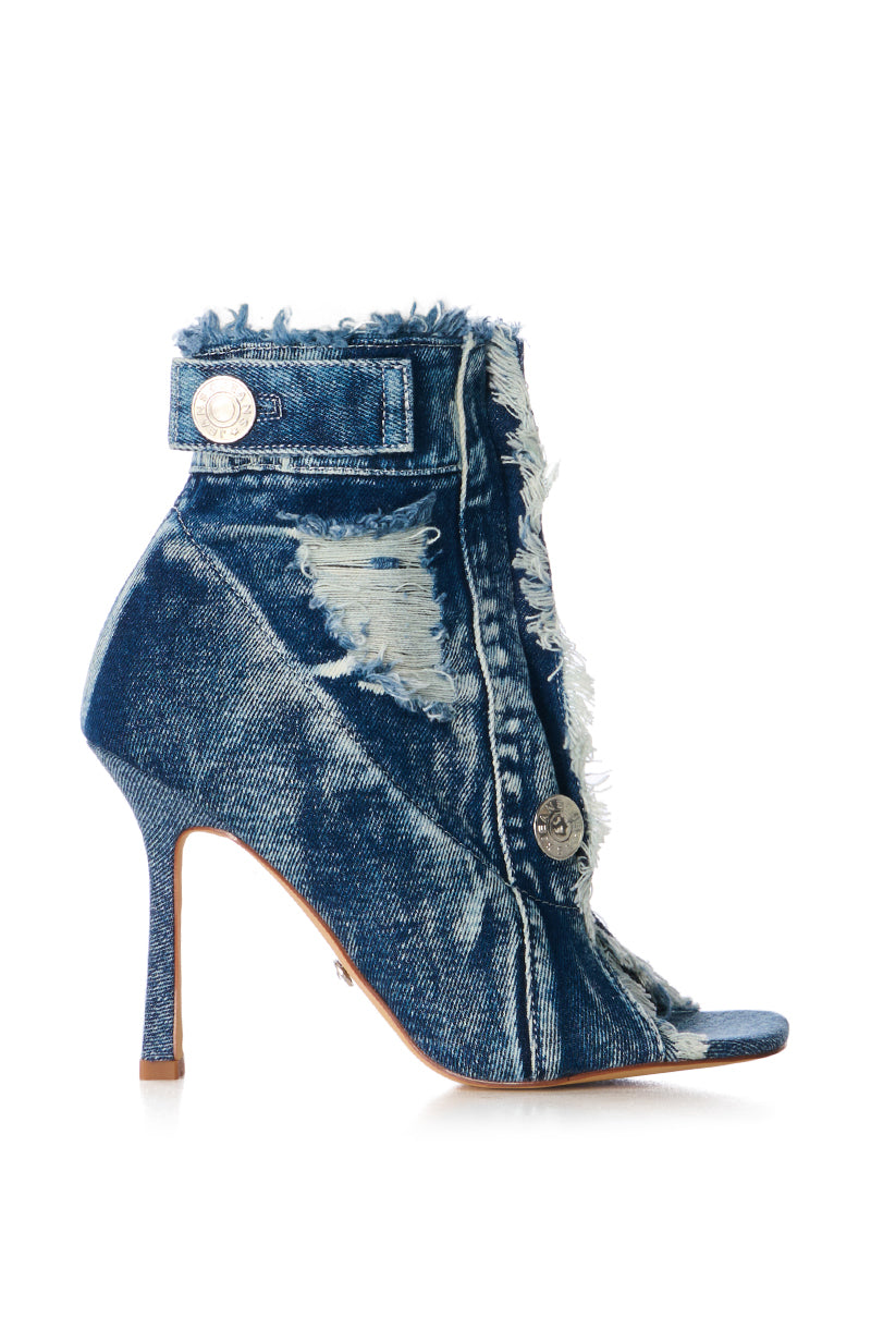 Side View Azalea Wang Tandy Denim Peep Toe Bootie