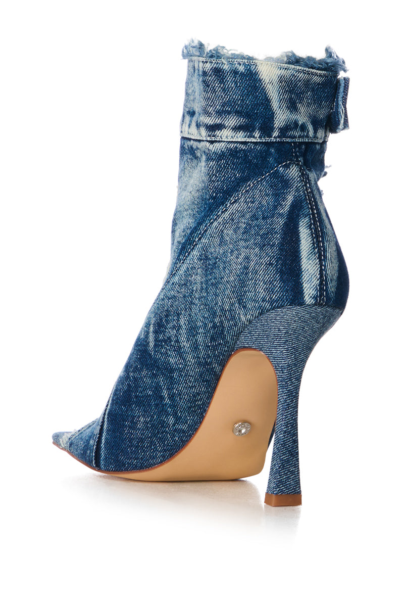 Detail View Azalea Wang Tandy Denim Peep Toe Bootie