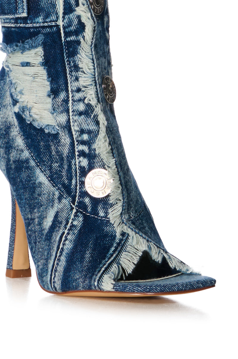 Full View Azalea Wang Tandy Denim Peep Toe Bootie