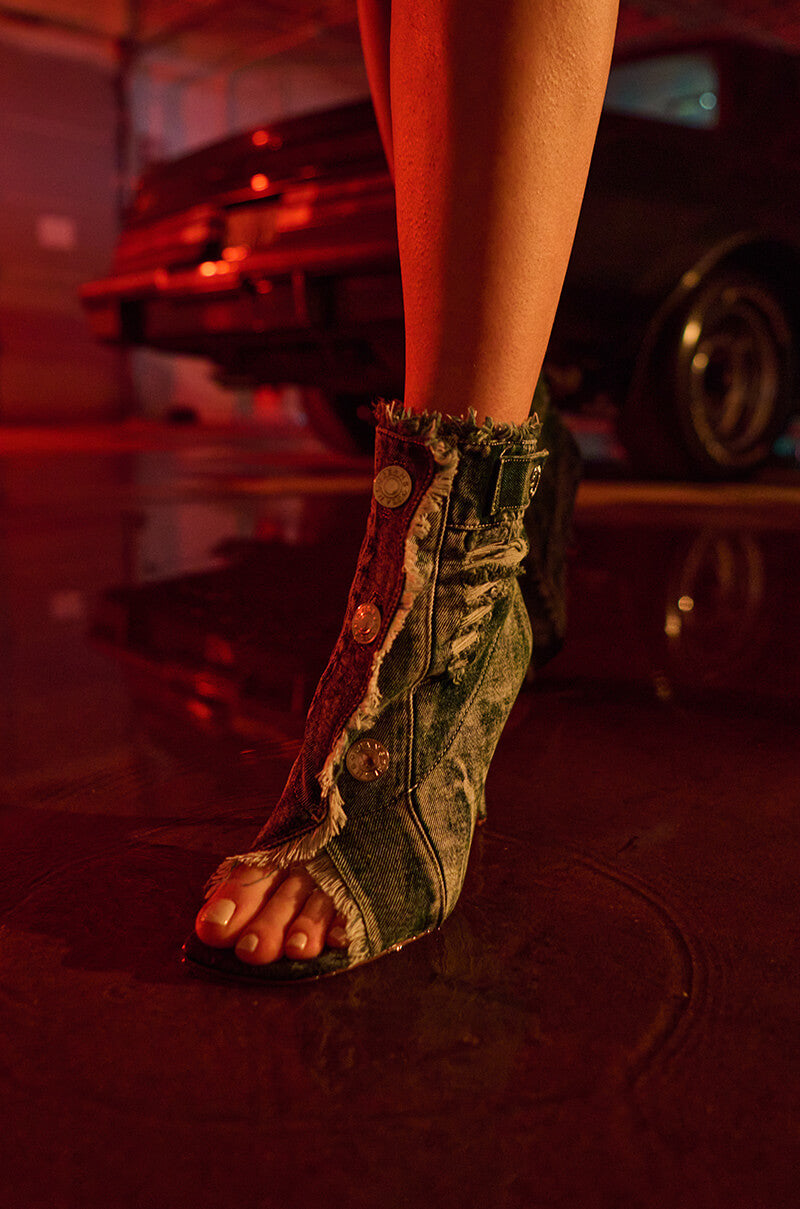 Extra View Azalea Wang Tandy Denim Peep Toe Bootie