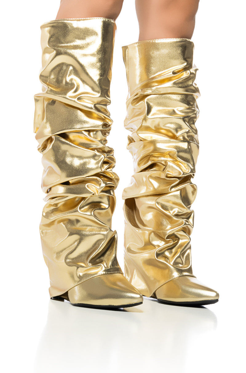 AZALEA WANG ZUMMA GOLD RUCHED WEDGE BOOT view 0