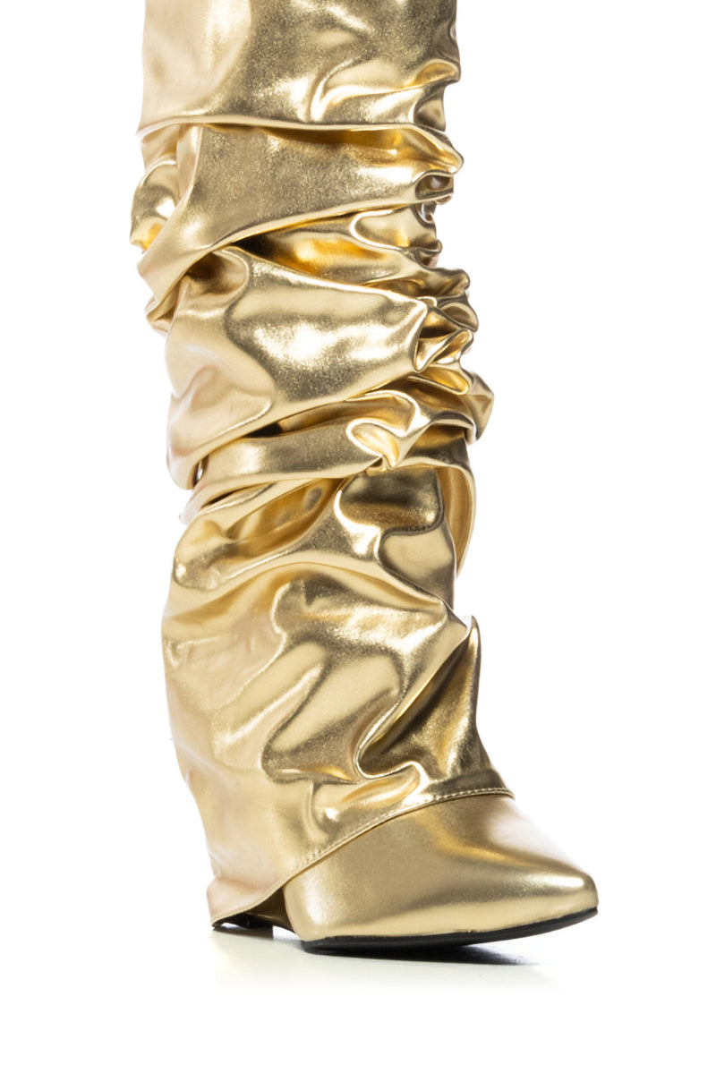 Full View Azalea Wang Zumma Gold Ruched Wedge Boot