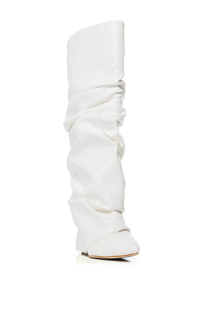 Back View Azalea Wang Zumma White Ruched Wedge Boot