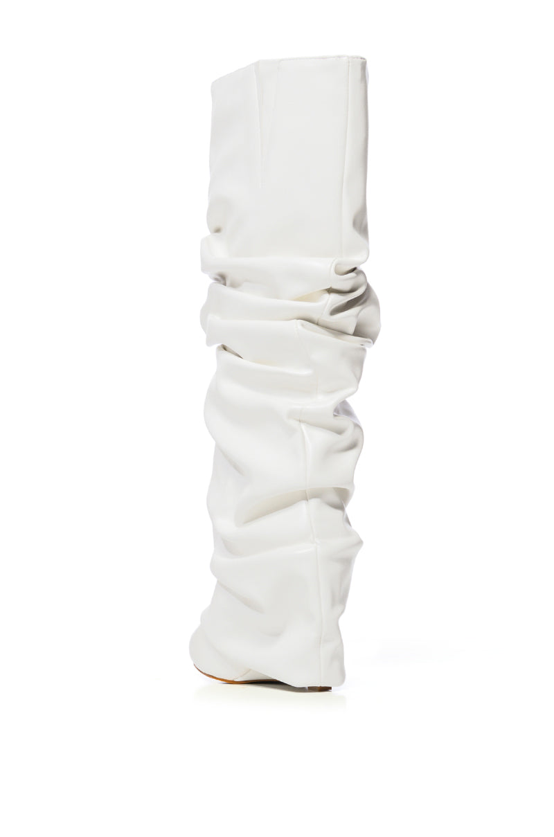 Detail View Azalea Wang Zumma White Ruched Wedge Boot
