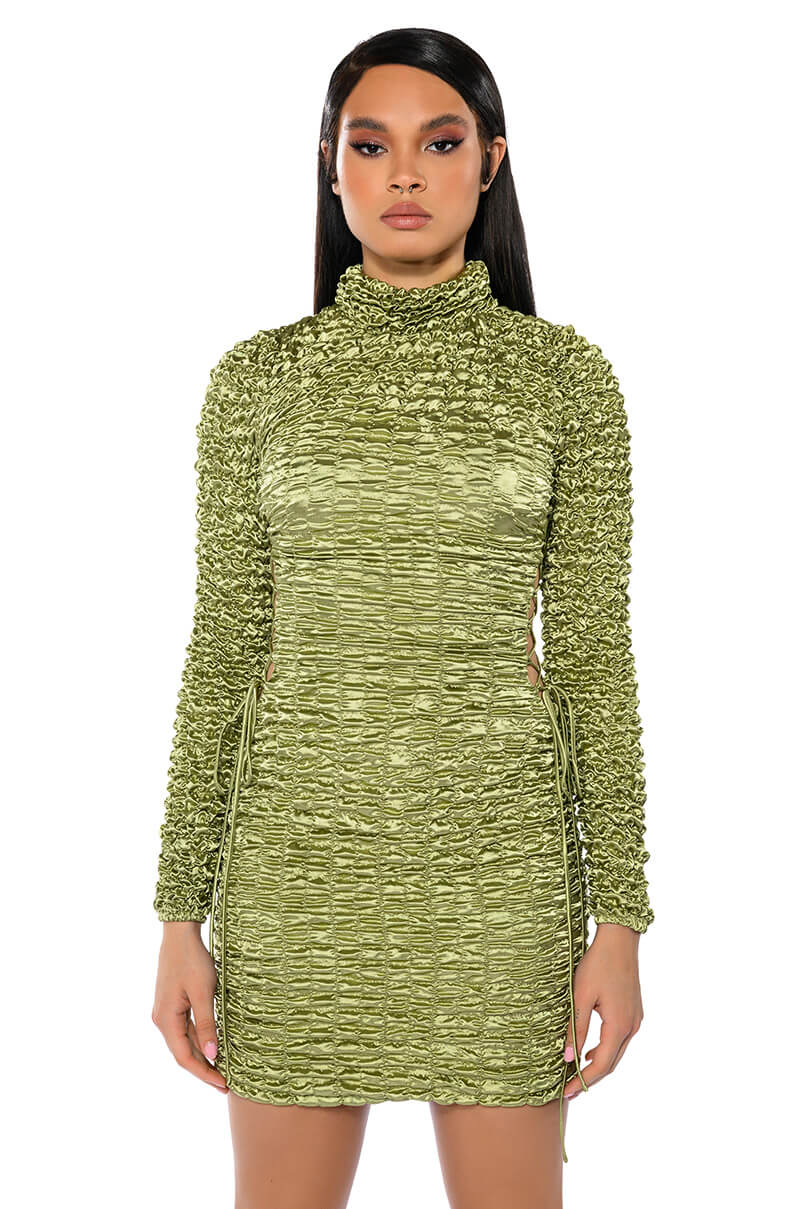 BEAUTIFUL SOUL BUBBLE STRETCH LONG SLEEVE MINI DRESS AKIRA BEAUTIFUL SOUL BUBBLE STRETCH LONG SLEEVE MINI DRESS AKIRA