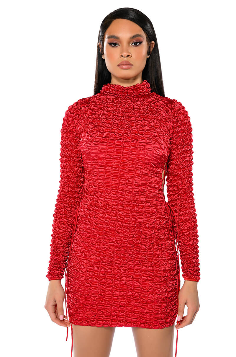 red bubble dress long sleeve Bubble Sleeve One-shoulder Red High-split Long Evening Dress