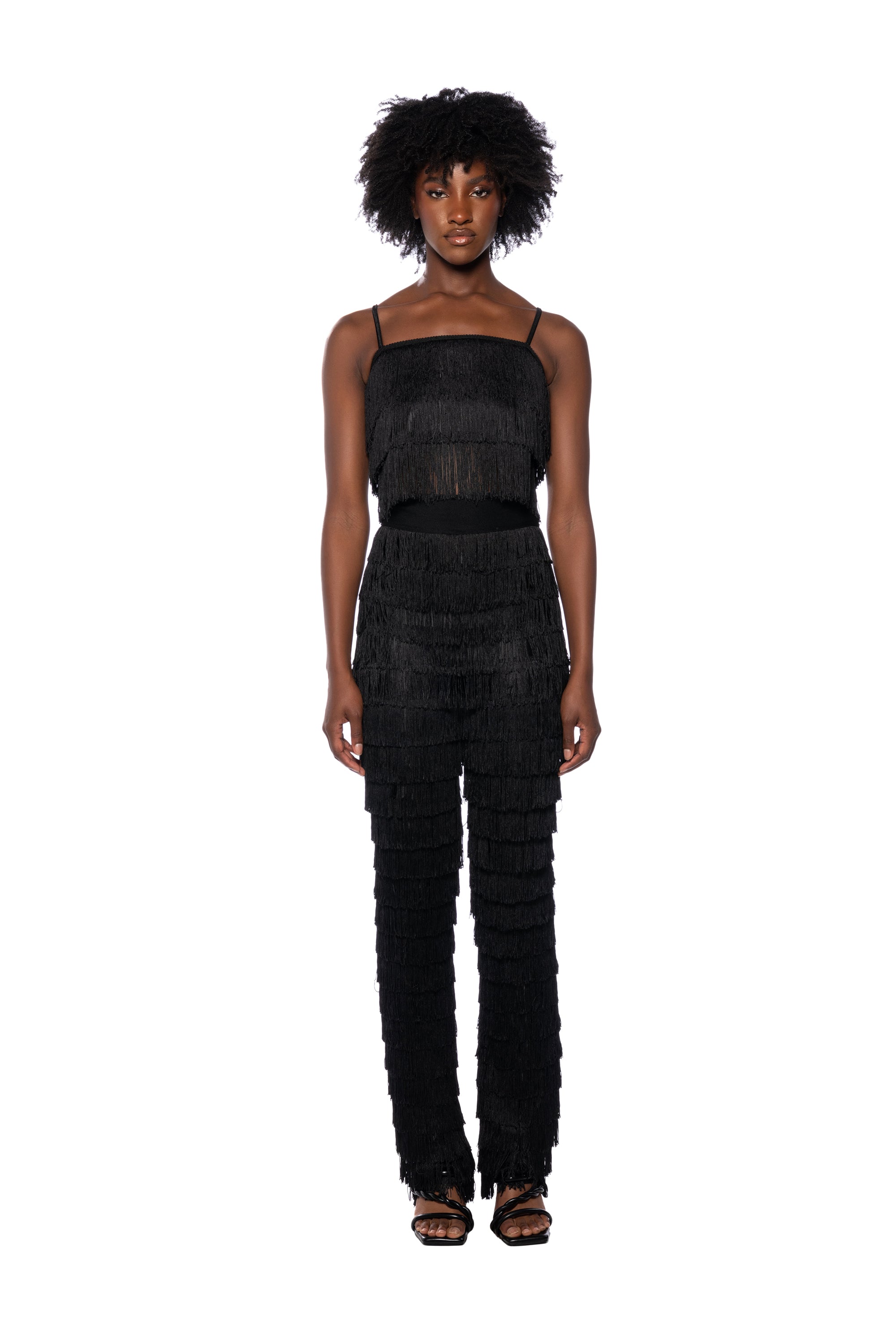 Extra View Best Ever Fringe Tank Top In Black