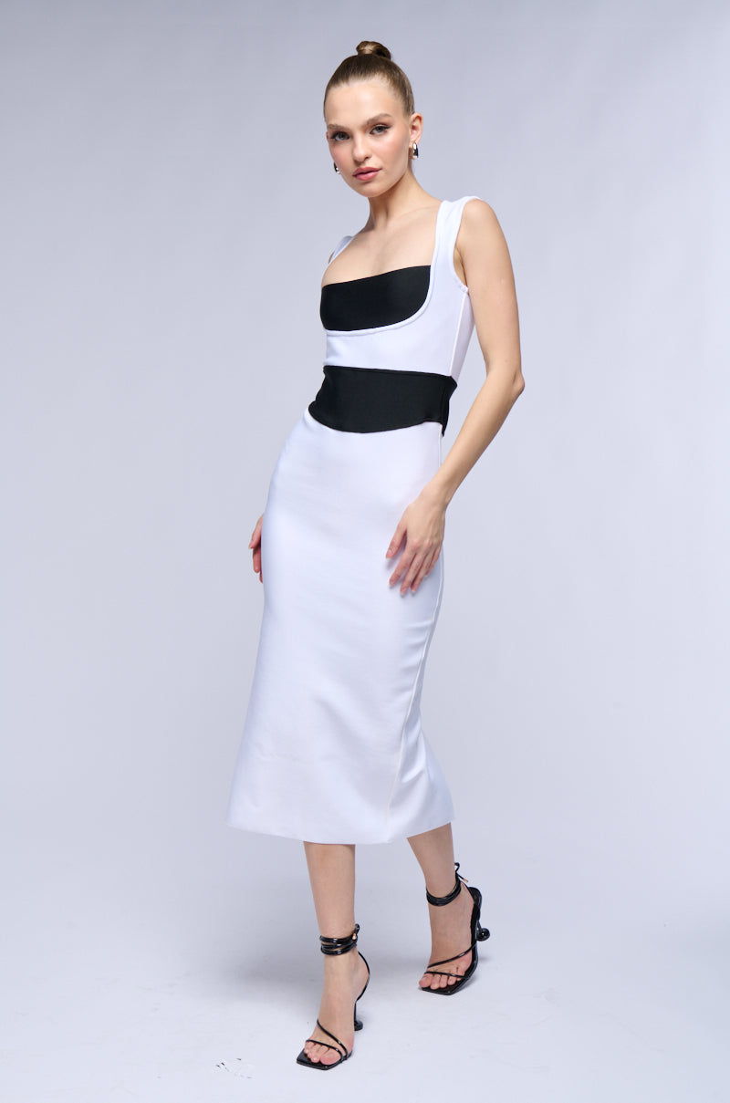 BIANCA COLORBLOCK BANDAGE KNIT MIDI DRESS AKIRA BIANCA COLORBLOCK BANDAGE KNIT MIDI DRESS AKIRA