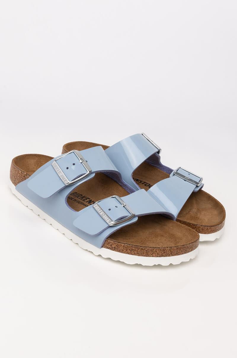 Detail View Birkenstock Arizona Dove Blue Patent Birko-flor Sandal in Blue