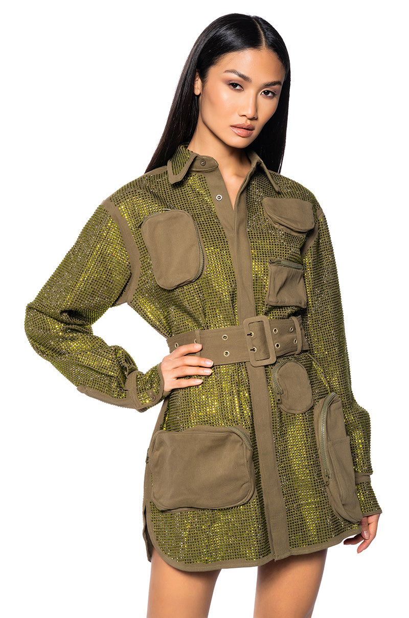 BLINGED OUT CARGO MINI DRESS – AKIRA BLINGED OUT CARGO MINI DRESS – AKIRA
