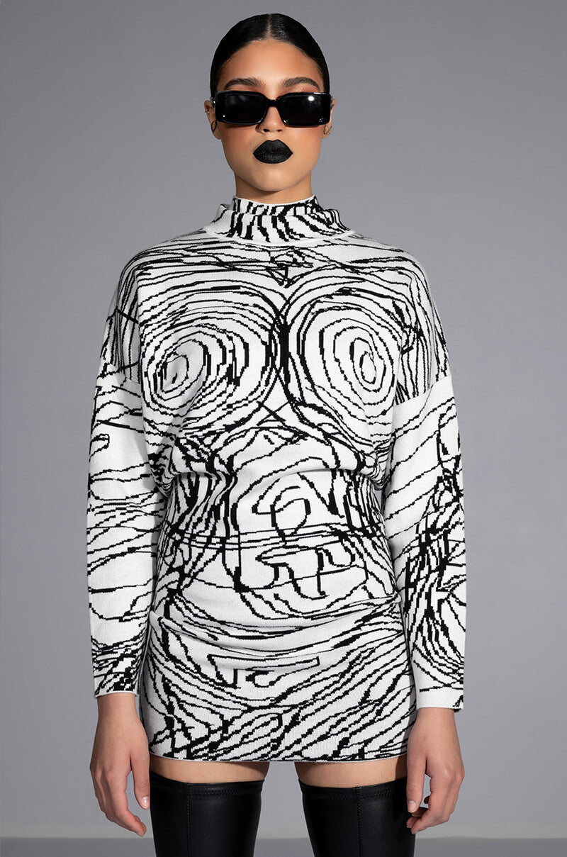 BODY WORK ABSTRACT LONG SLEEVE KNIT MINI DRESS AKIRA BODY WORK ABSTRACT LONG SLEEVE KNIT MINI DRESS AKIRA