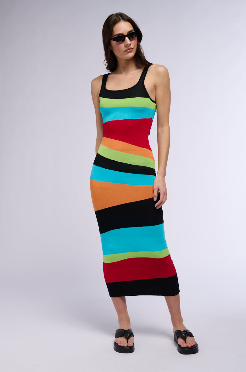 TASTE THE RAINBOW STRIPED MIDI DRESS AKIRA TASTE THE RAINBOW STRIPED MIDI DRESS AKIRA