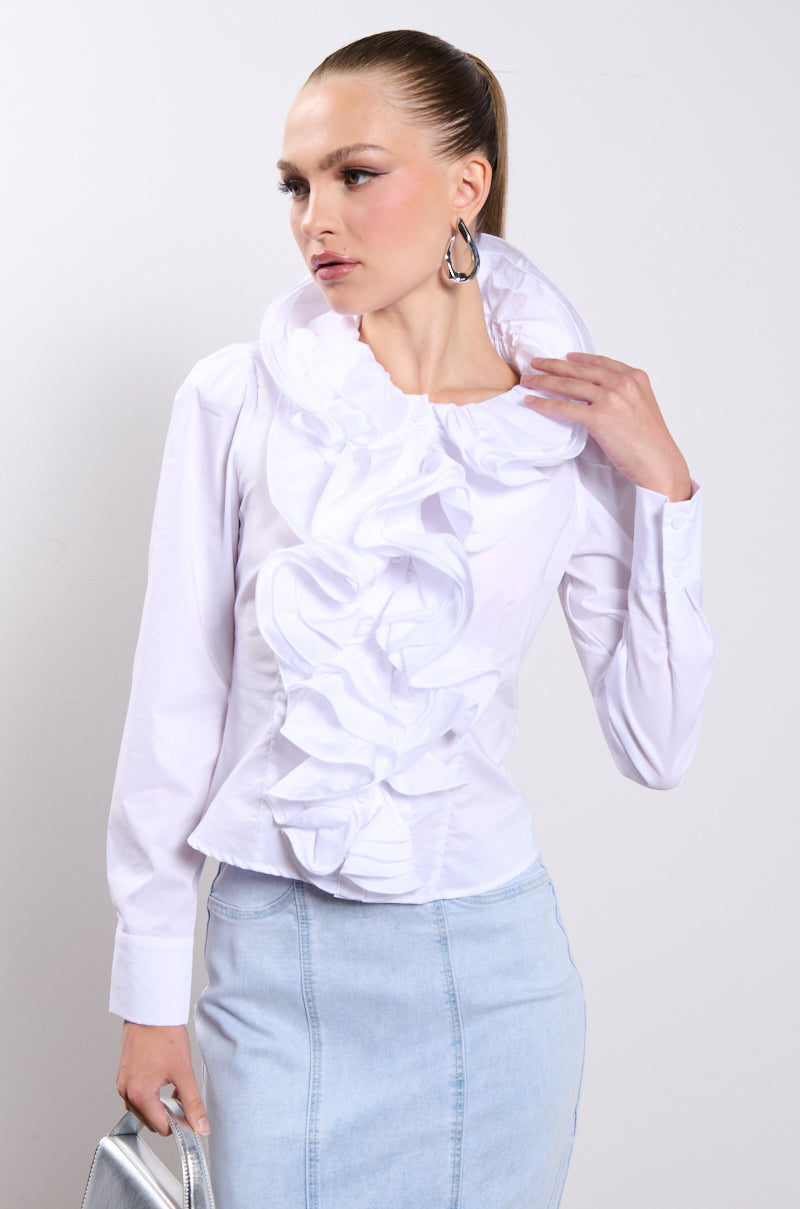 CALISTA STATEMENT RUFFLE COLLAR BUTTON DOWN BLOUSE – AKIRA