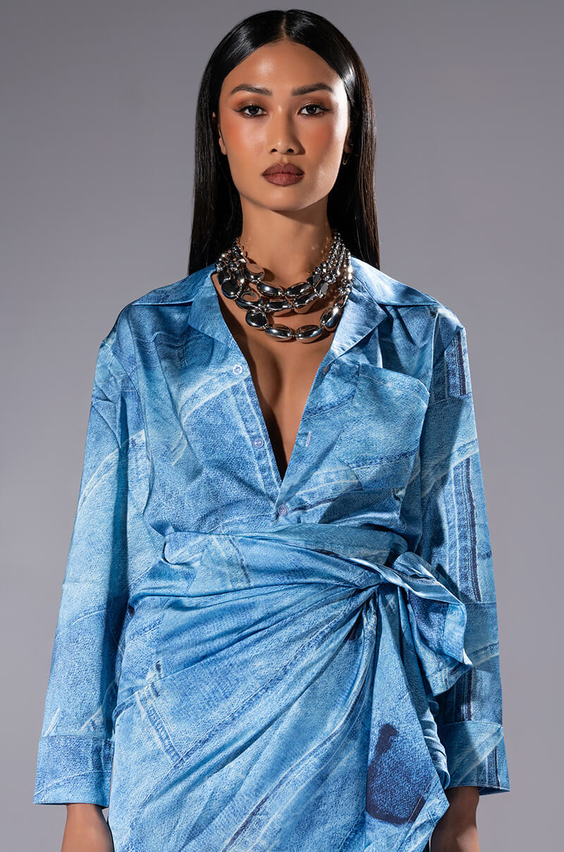 CALL IT WHAT YOU WANT FAUX DENIM DRESS AKIRA CALL IT WHAT YOU WANT FAUX DENIM DRESS AKIRA