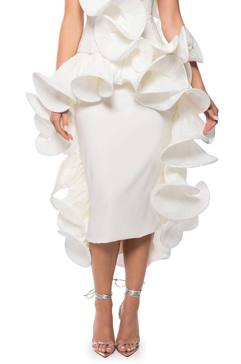CASCADING RUFFLE MIDI SKIRT view 0