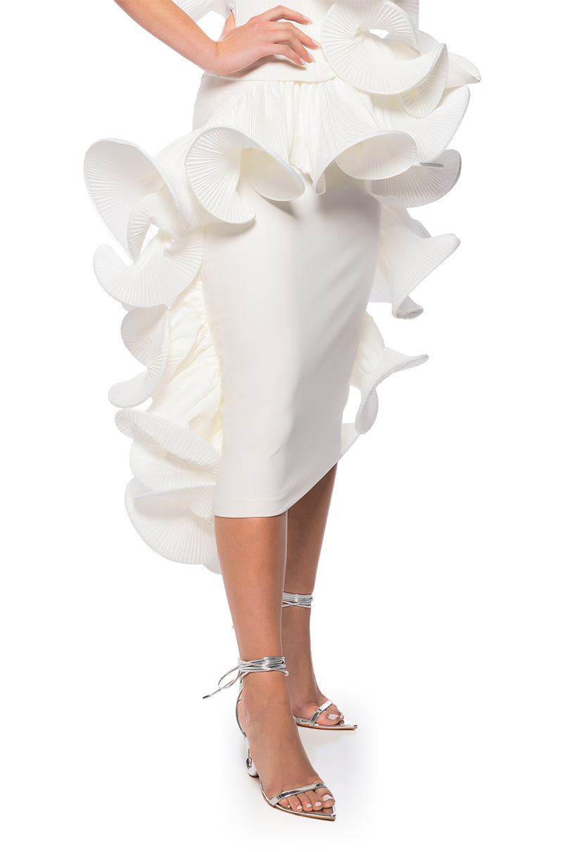 Side View Cascading Ruffle Midi Skirt