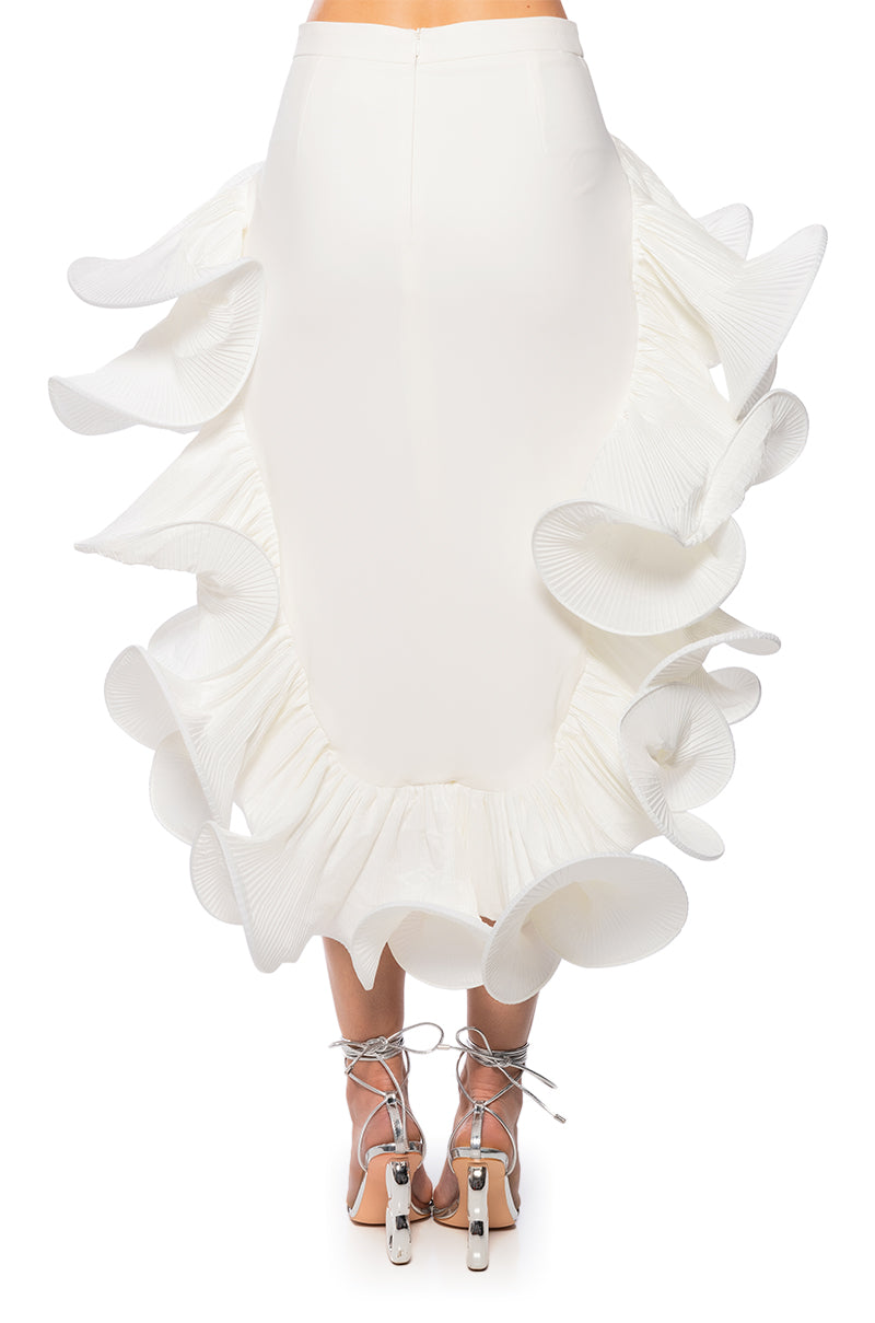Extra View Cascading Ruffle Midi Skirt