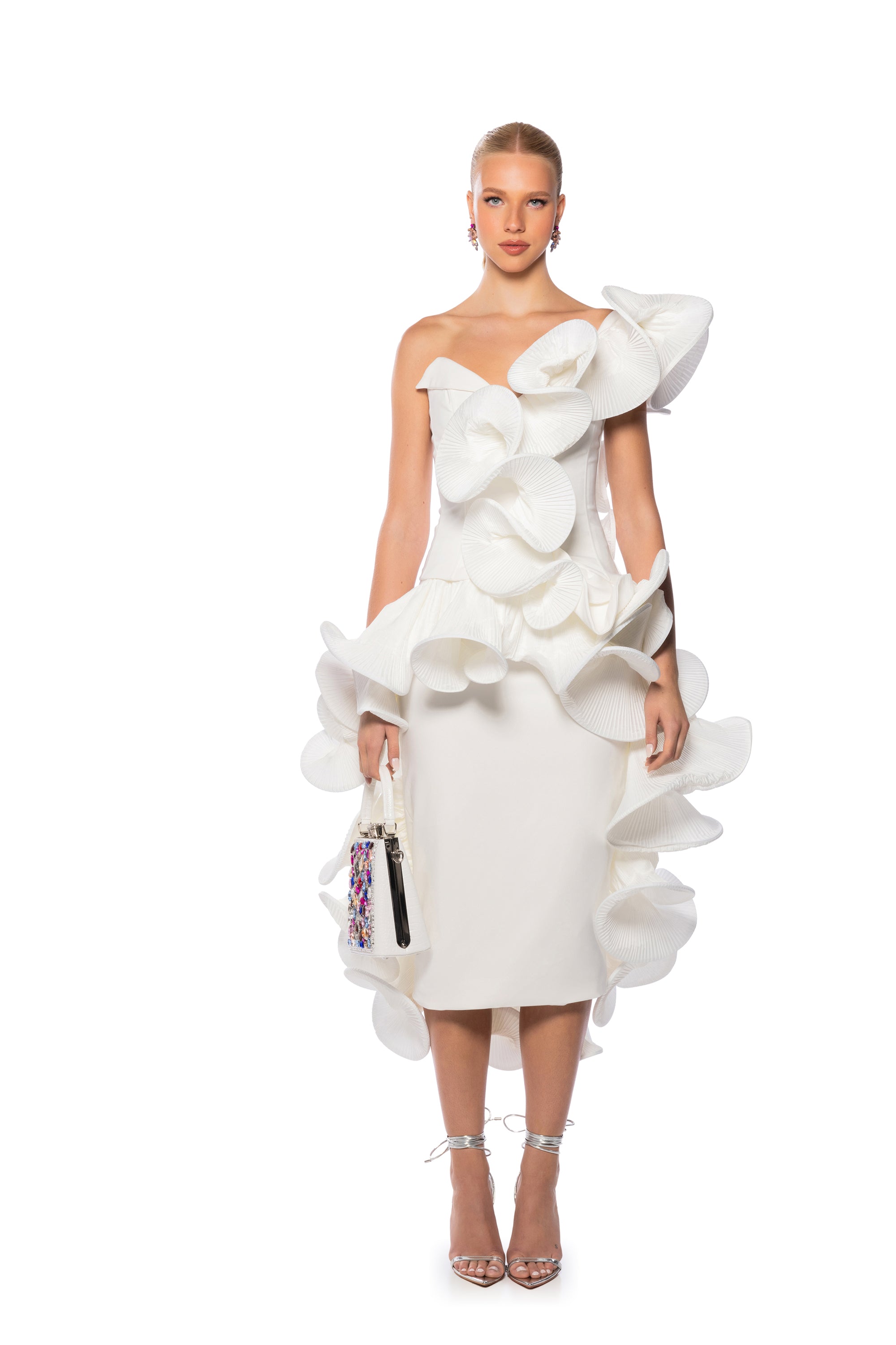 Extra View Cascading Ruffle Midi Skirt