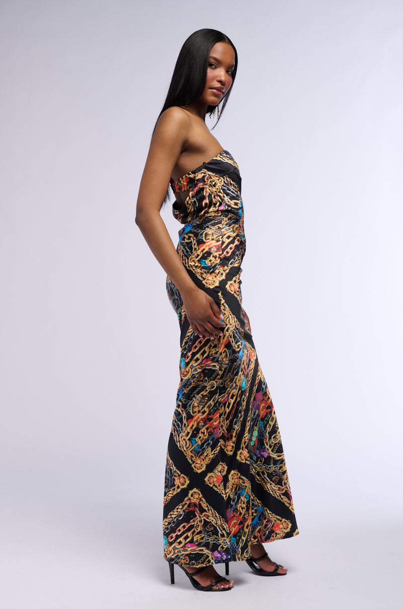 Back View Chainmail Satin Maxi Dress