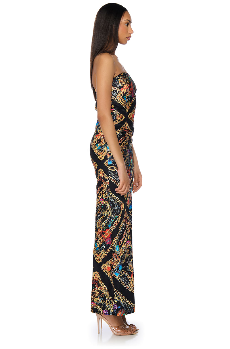 Back View Chainmail Satin Maxi Dress