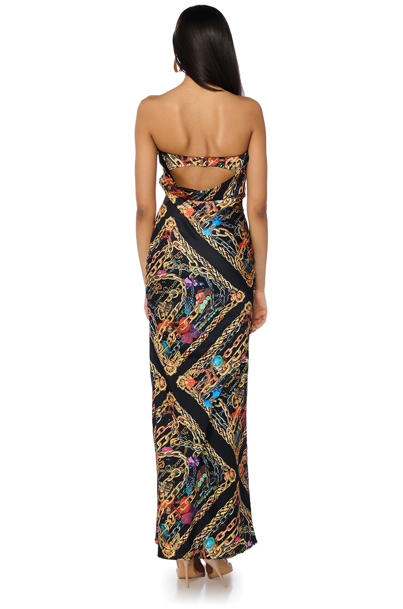 Detail View Chainmail Satin Maxi Dress