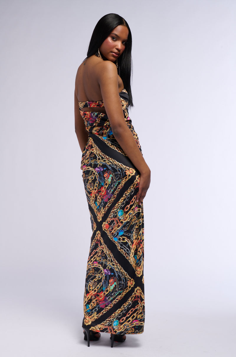 Full View Chainmail Satin Maxi Dress