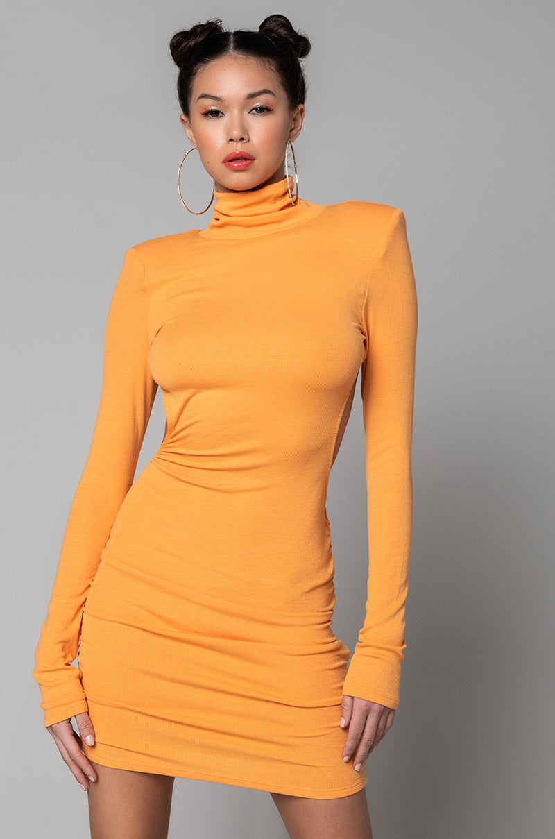COME TO LIFE LONGSLEEVE TURTLENECK MINI DRESS ORANGE view 0