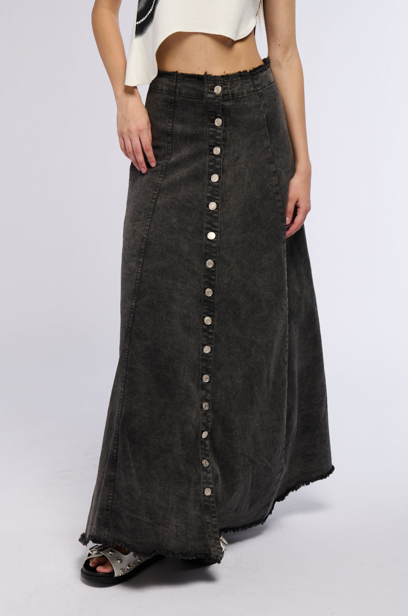 Front View Come To Me Denim Maxi Skirt
