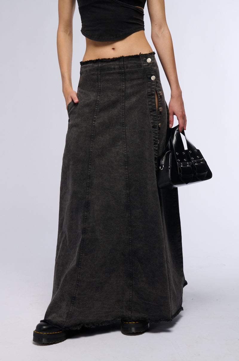 Side View Come To Me Denim Maxi Skirt