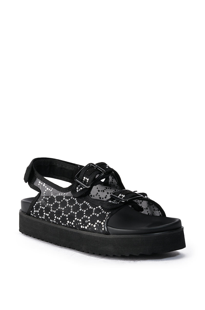 Back View Corta Embellished Flat Sandal In Black
