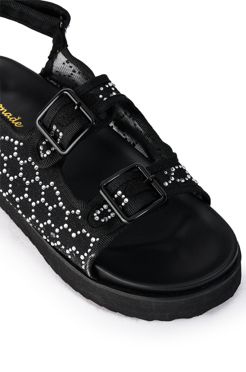 Full View Corta Embellished Flat Sandal In Black