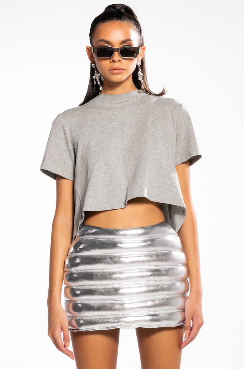 Extra View Curtain Call Open Back Rhinestone Crew Neck Tshirt