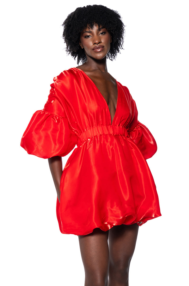 DIXIE BALLOON SLEEVE MINI DRESS IN RED AKIRA DIXIE BALLOON SLEEVE MINI DRESS IN RED AKIRA