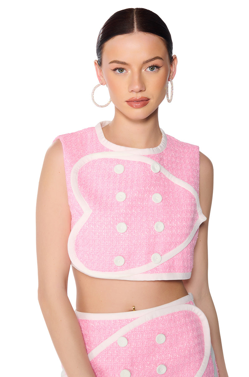 DOUBLE HEART PINK TWEED VEST view 0
