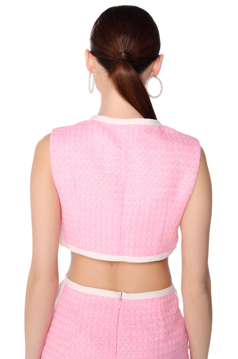 Full View Double Heart Pink Tweed Vest