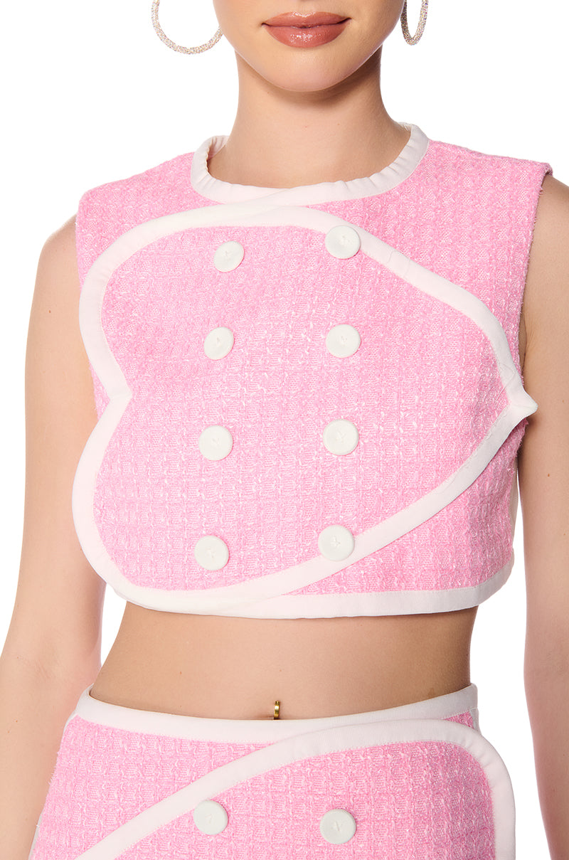 Extra View Double Heart Pink Tweed Vest