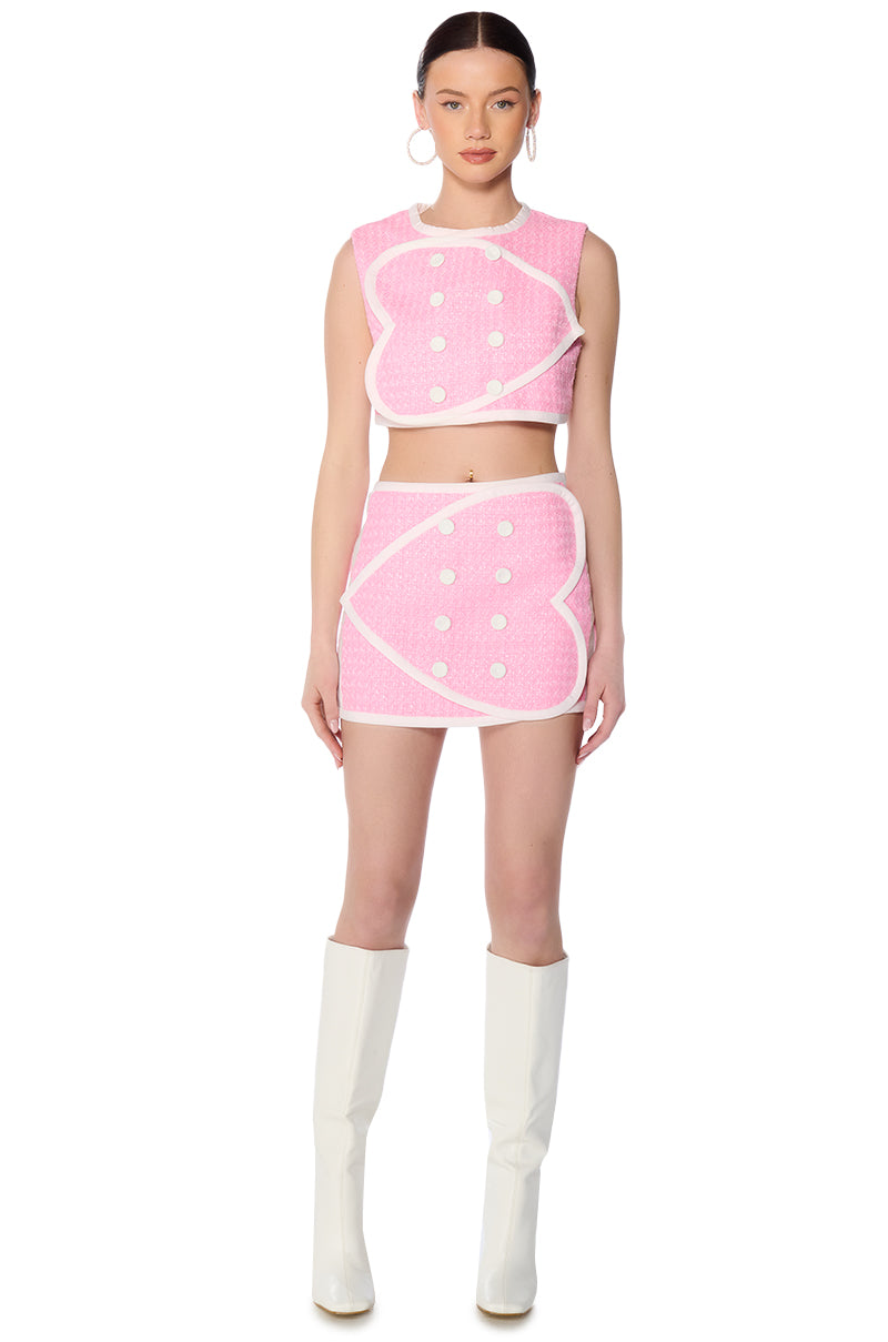 Extra View Double Heart Pink Tweed Vest