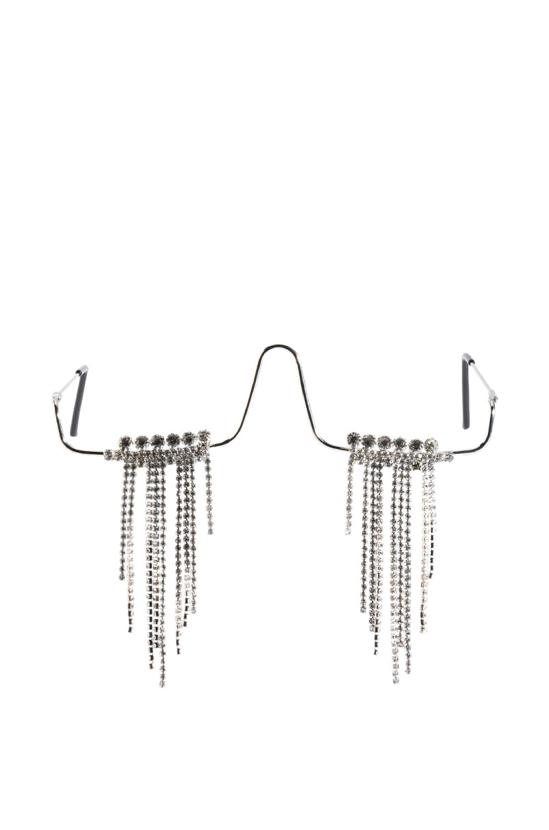 Side View Drip Drop Lensless Embellished Eyewear In Silver