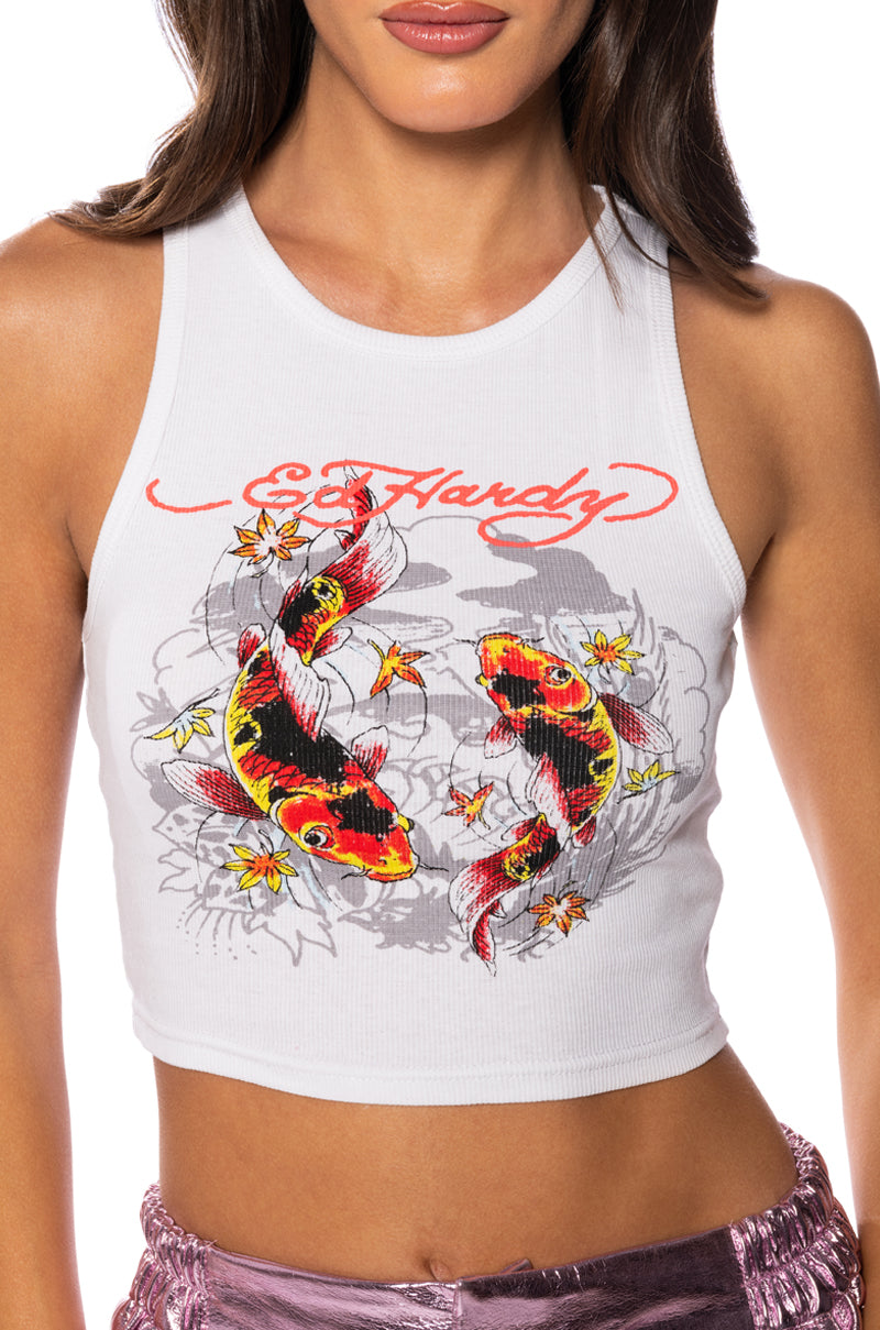 Extra View Ed Hardy Koi Fish Fitted Tank Top