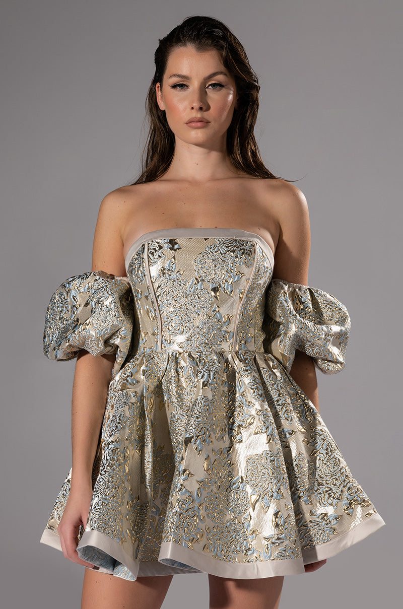 ELOISE OFF THE SHOULDER BROCADE DRESS AKIRA ELOISE OFF THE SHOULDER BROCADE DRESS AKIRA