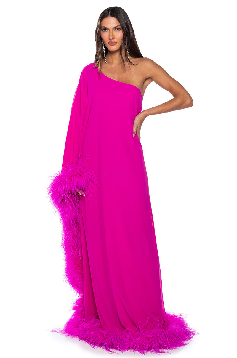 ELIZA ONE SHOULDER FEATHER MAXI - Main Image