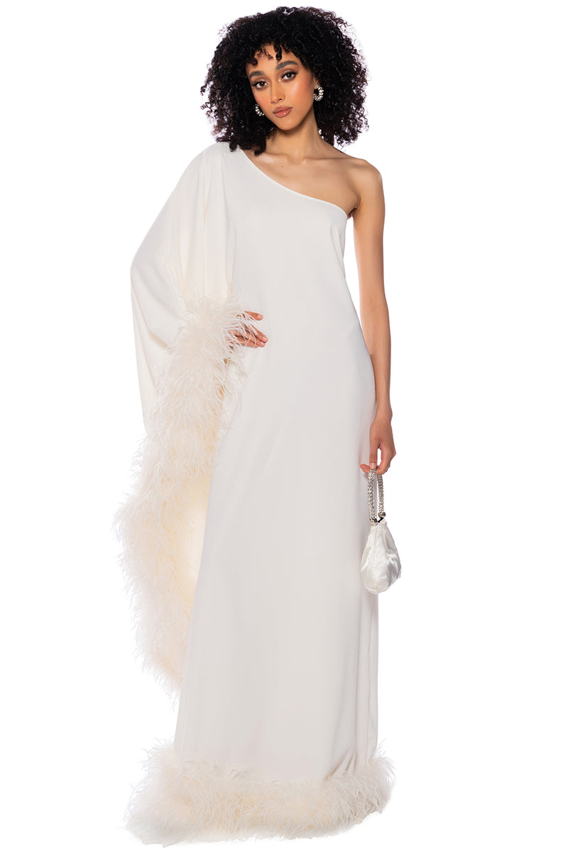 ELIZA ONE SHOULDER FEATHER MAXI AKIRA ELIZA ONE SHOULDER FEATHER MAXI AKIRA
