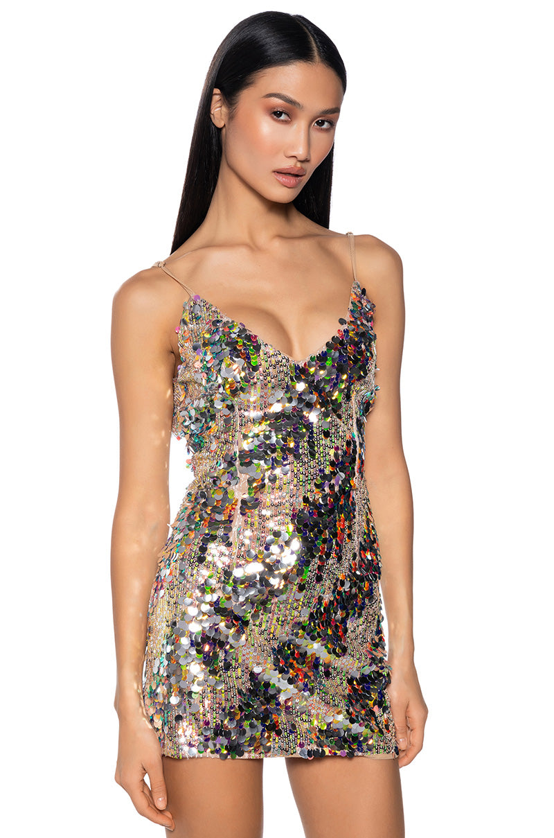 ESTEFANA MULTI COLOR SEQUIN MINI DRESS AKIRA ESTEFANA MULTI COLOR SEQUIN MINI DRESS AKIRA