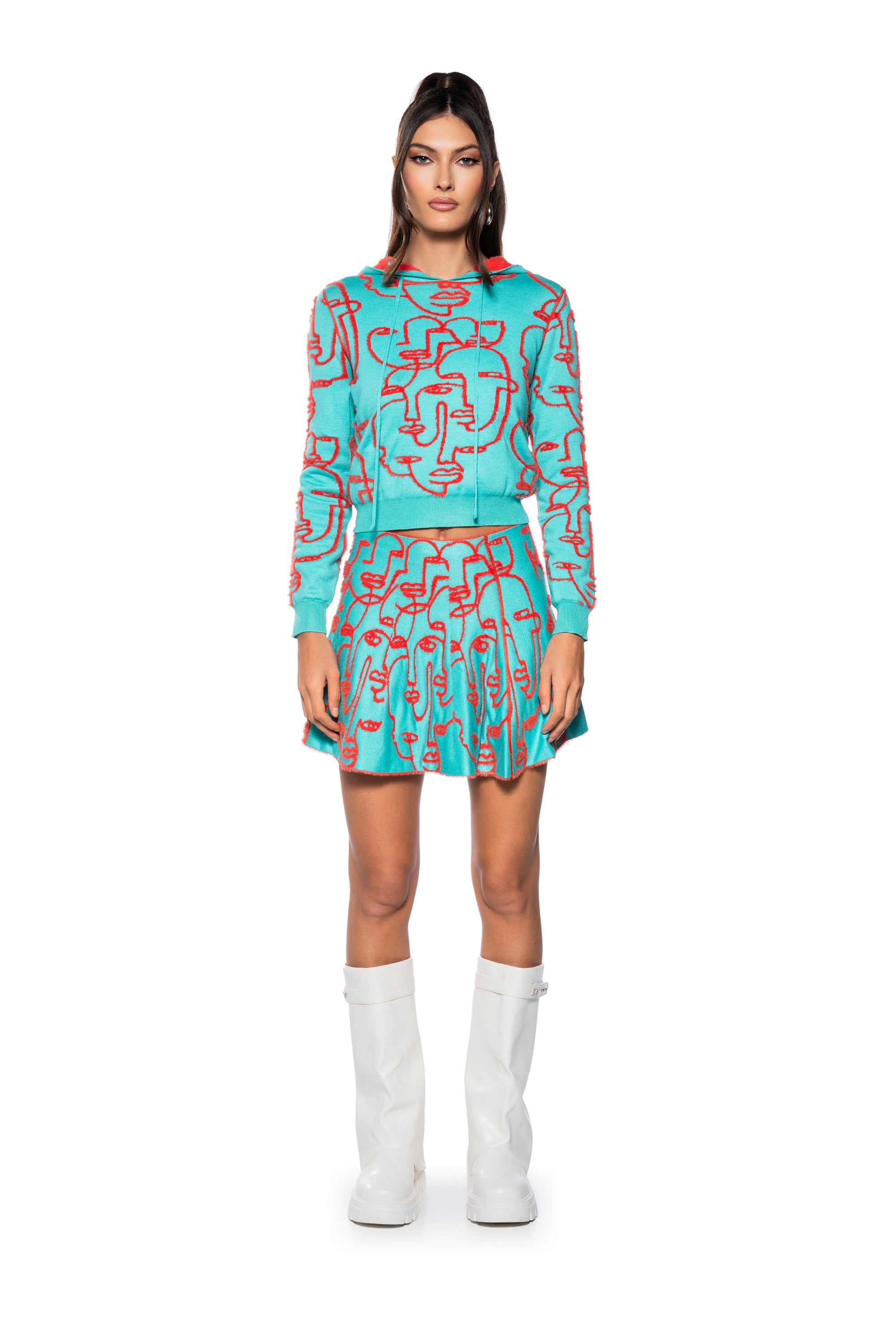 Extra View Faces And Places Reversible Knit Hoodie